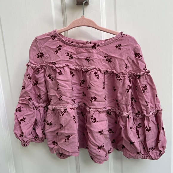 NWOT Okie Dokie 24M Pink and Maroon Floral Flowy Boho Long Sleeve Top Blouse - Picture 1 of 4